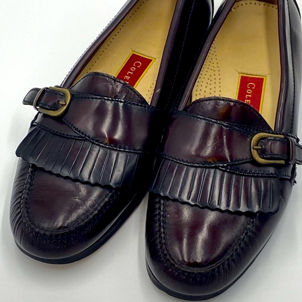 Cole Haan Leather Buckle Strap Slip On Loafers Burgundy 61656 Mens Sz 9.5 D - Picture 1 of 12